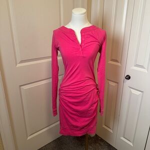 Betsey Johnson Womens Pink Ruched Henley Long Sleeve Bodycon Mini Dress Size M